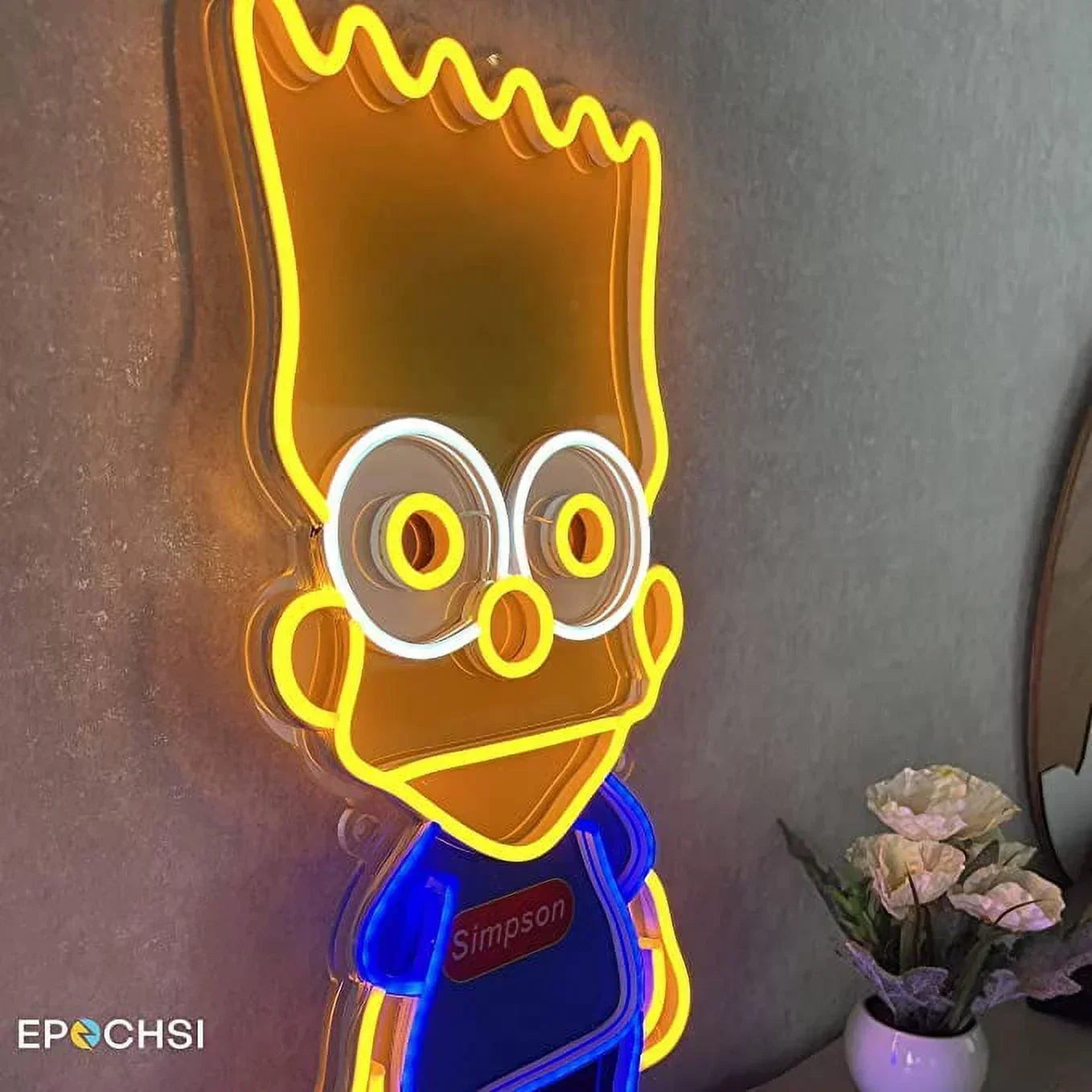 Panneau lumineux LED Simpson Neon 20 x 9 pouces, support en acrylique découpé à bords transparents, avec variateur - Lumineux et haut de gamme conçu pour les jeux et la décoration des chambres d'enfants