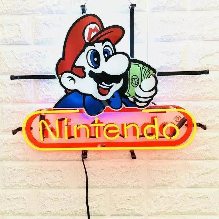 Panneau néon d'arcade Nintendo 50,8 x 40,6 cm, alimenté par USB, pour décoration de chambre d'enfant, insérer une pièce pour jouer, panneau lumineux LED à intensité variable pour salle de jeux, caverne d'homme, salle de jeux, bar