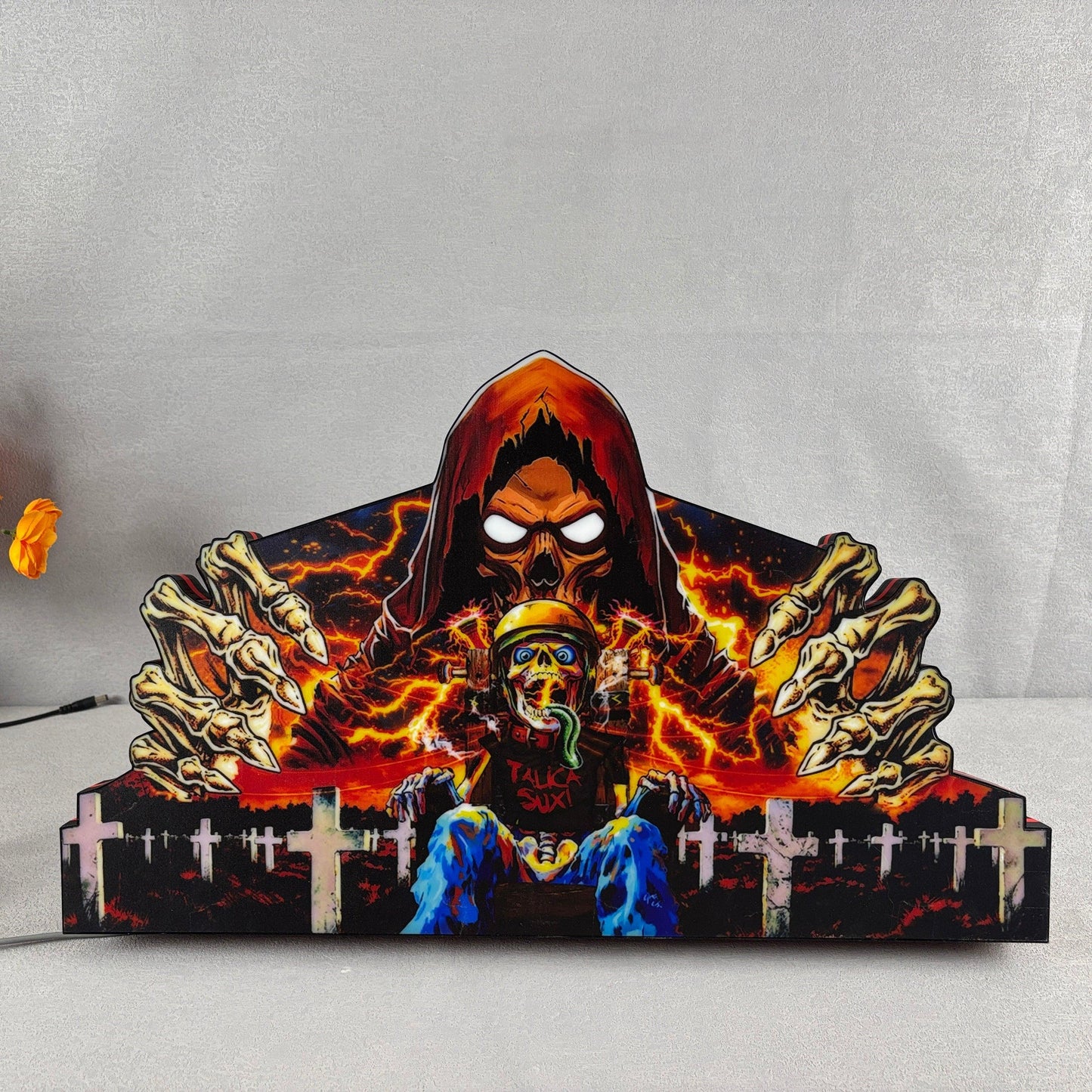 Metallica Remastered Sparky Flipper-Aufsatz, 3D-gedruckte Leuchtbox mit USB-Anschluss und Dimmer, Flipper-Arcade-Dekoration, perfekt für Spielzimmer oder Flipperautomaten