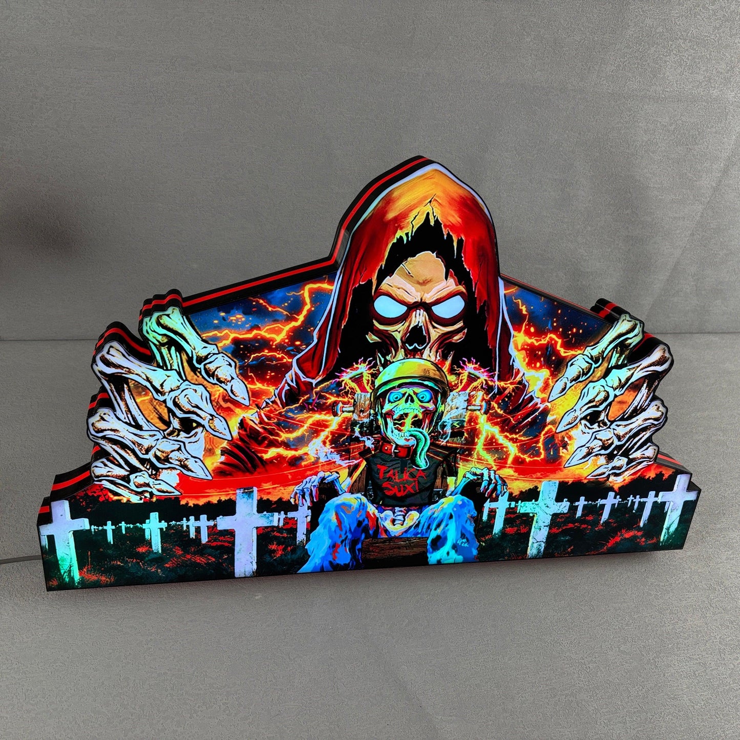 Metallica Remastered Sparky Flipper-Aufsatz, 3D-gedruckte Leuchtbox mit USB-Anschluss und Dimmer, Flipper-Arcade-Dekoration, perfekt für Spielzimmer oder Flipperautomaten