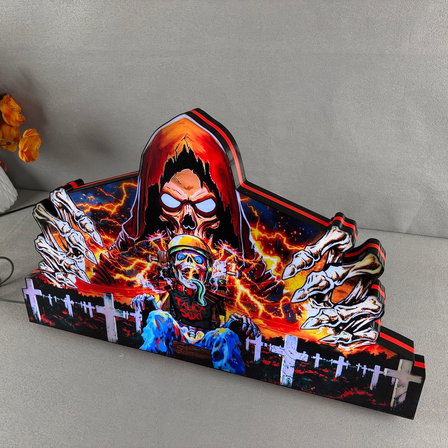 Metallica Remastered Sparky Flipper-Aufsatz, 3D-gedruckte Leuchtbox mit USB-Anschluss und Dimmer, Flipper-Arcade-Dekoration, perfekt für Spielzimmer oder Flipperautomaten