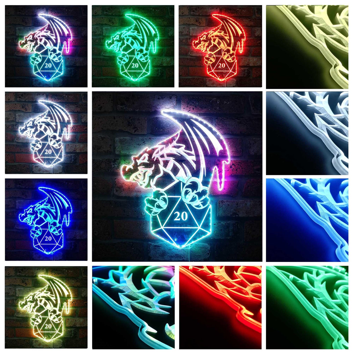 Panneau LED RVB DND Donjons et Dragons D20