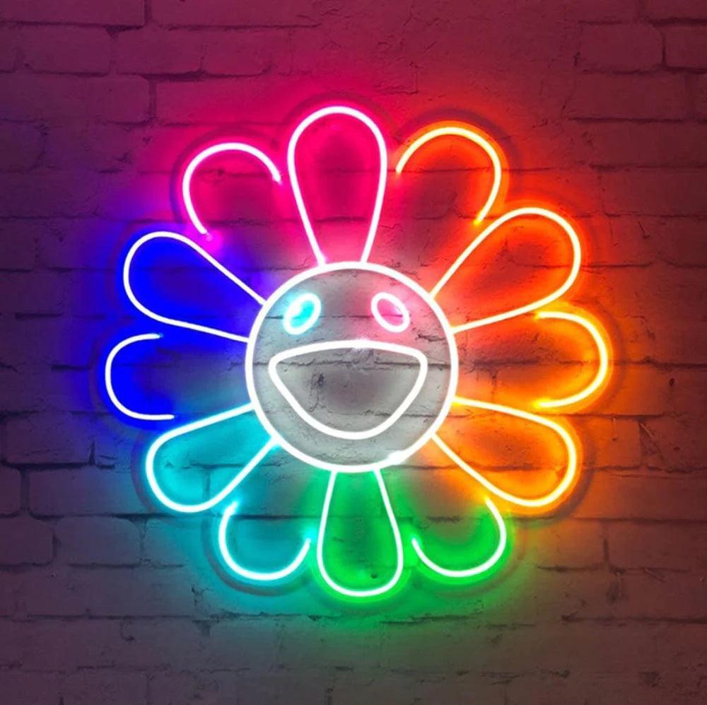 Takashi Murakami Flower Anime Neon Sign Sunflower Room Led Neon Light - FYLZGO Signs