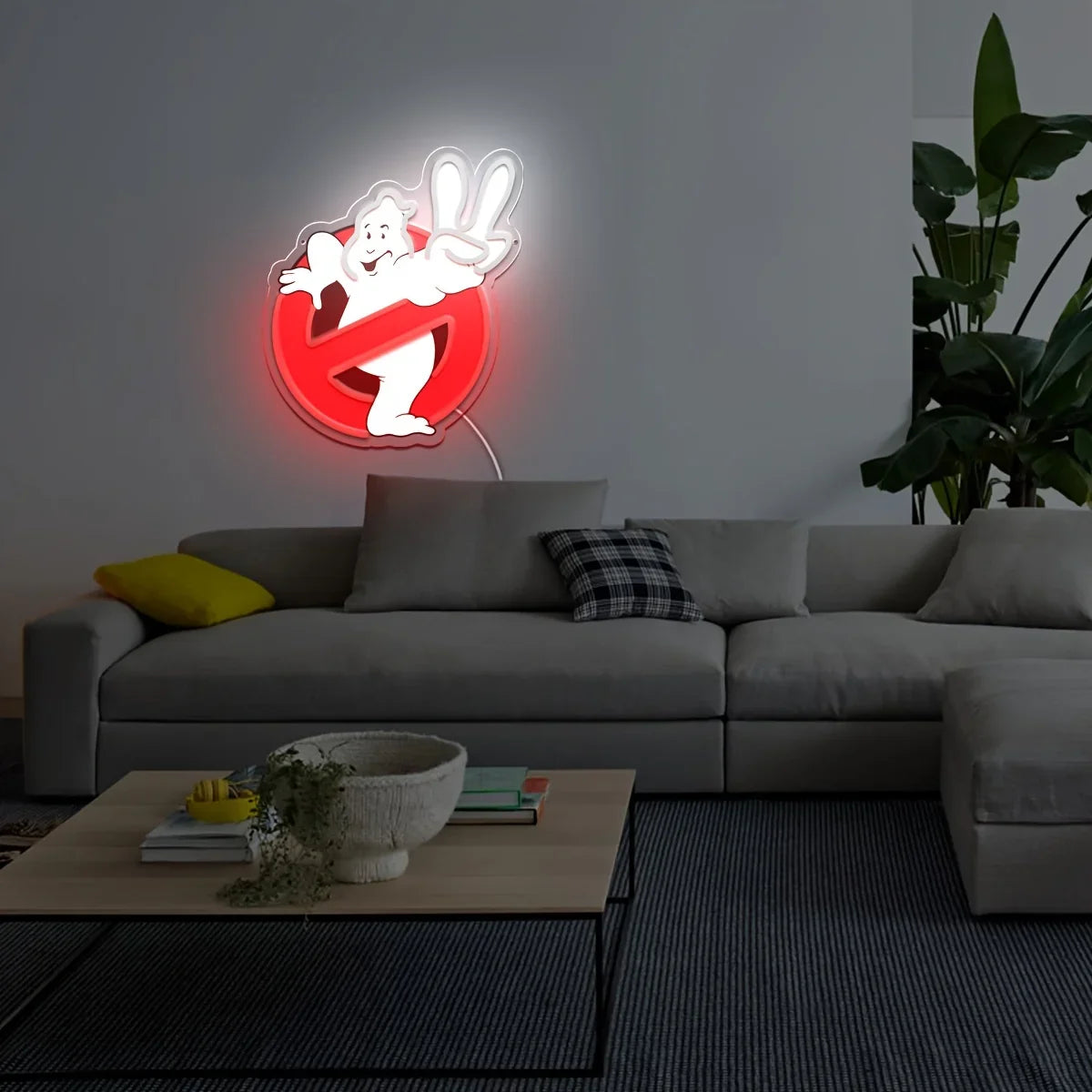 1Pc Ghostbusters Neon, support mural en plastique alimenté par USB avec commande à bouton-poussoir, Art déco polyvalent, adapté aux bars à domicile, aux caves pour hommes, aux magasins et aux restaurants