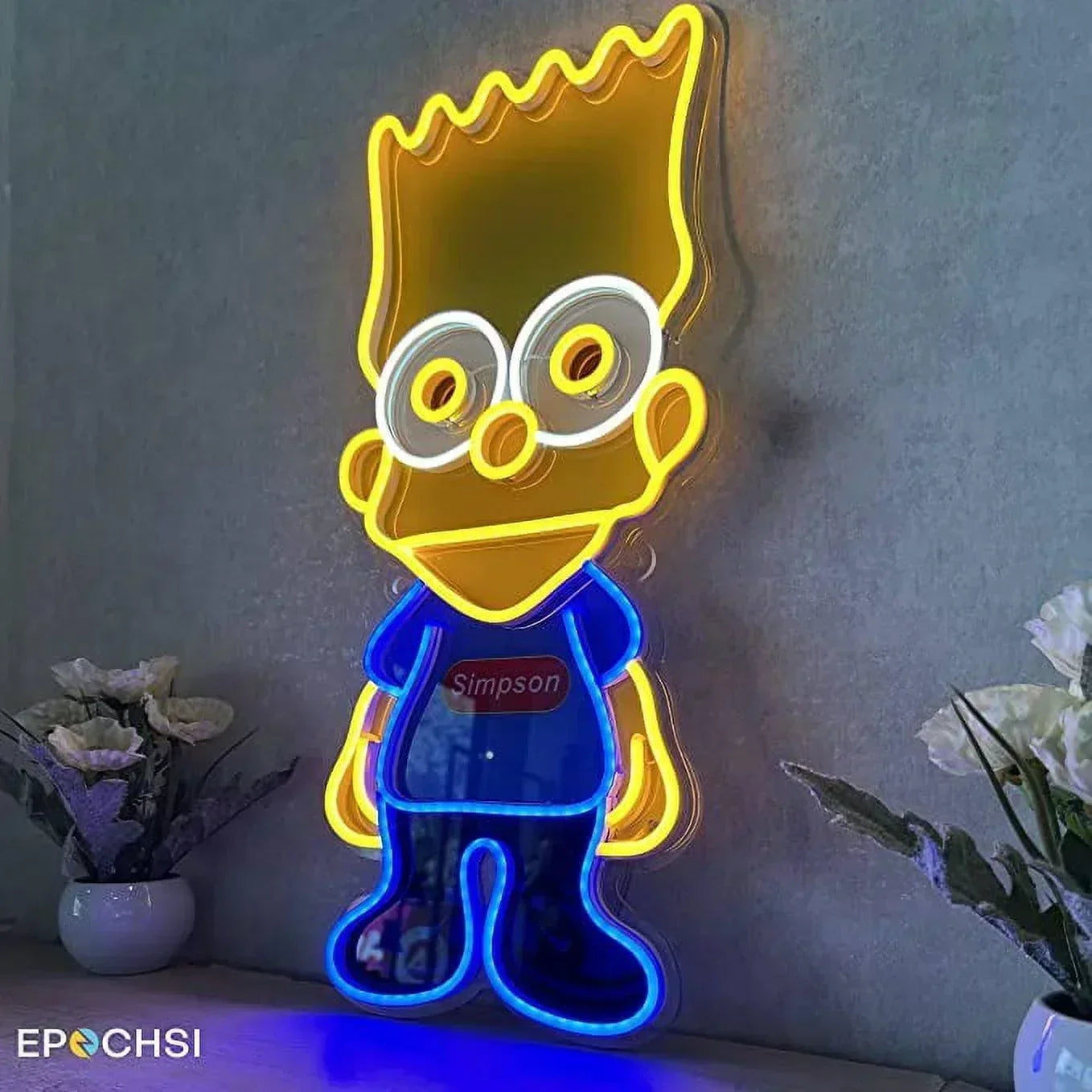 Panneau lumineux LED Simpson Neon 20 x 9 pouces, support en acrylique découpé à bords transparents, avec variateur - Lumineux et haut de gamme conçu pour les jeux et la décoration des chambres d'enfants