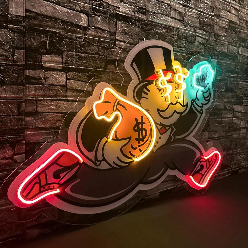 Enseigne au néon personnalisée Sac d'argent Homme des cavernes Enseignes au néon Décoration de salon Signalisation Néon pour bureau Chambre Bar Club Art mural Décor Signes
