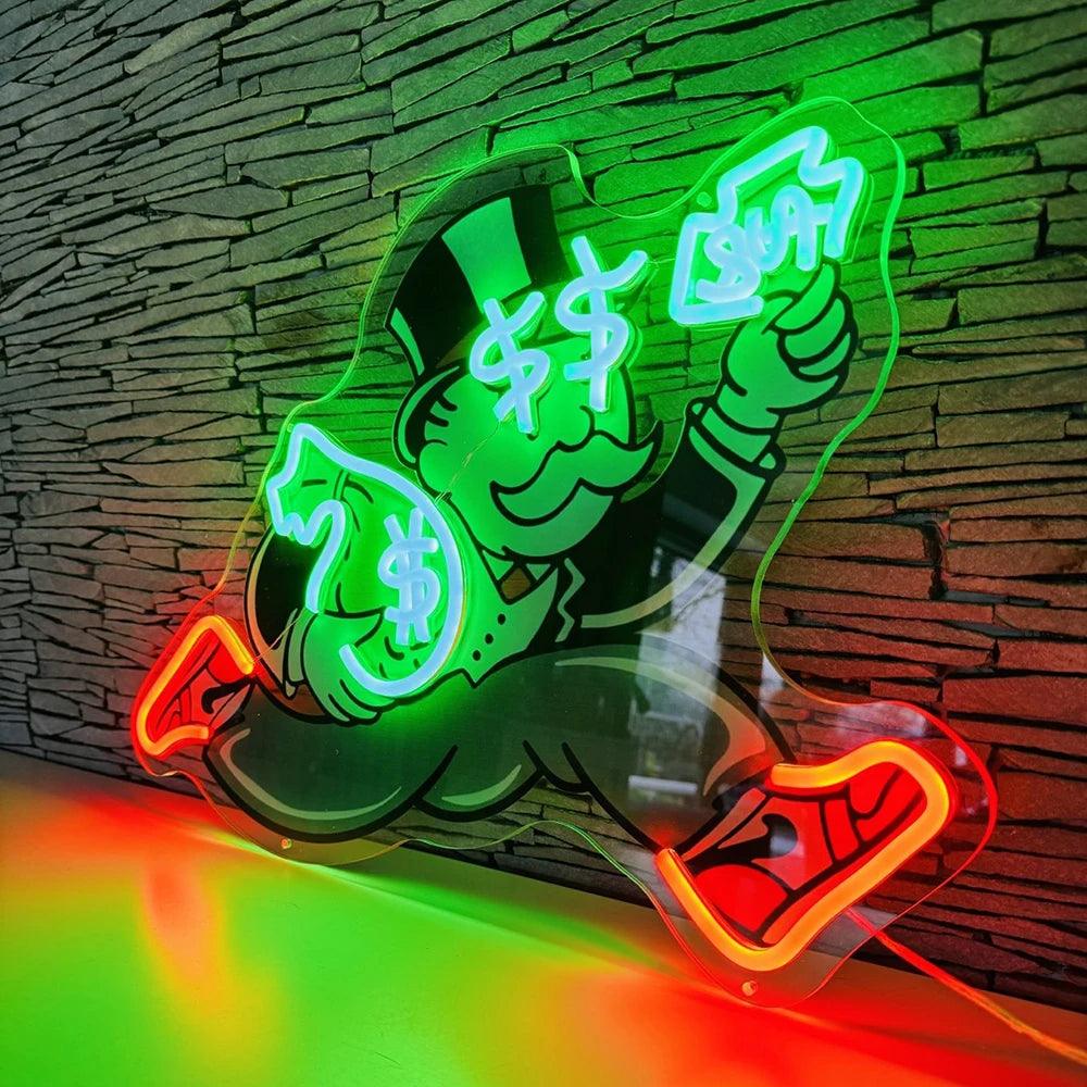 Enseigne au néon personnalisée Sac d'argent Homme des cavernes Enseignes au néon Décoration de salon Signalisation Néon pour bureau Chambre Bar Club Art mural Décor Signes