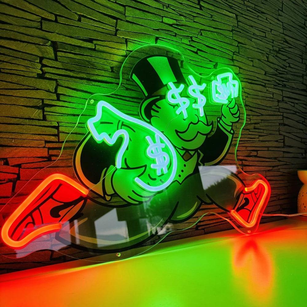Enseigne au néon personnalisée Sac d'argent Homme des cavernes Enseignes au néon Décoration de salon Signalisation Néon pour bureau Chambre Bar Club Art mural Décor Signes
