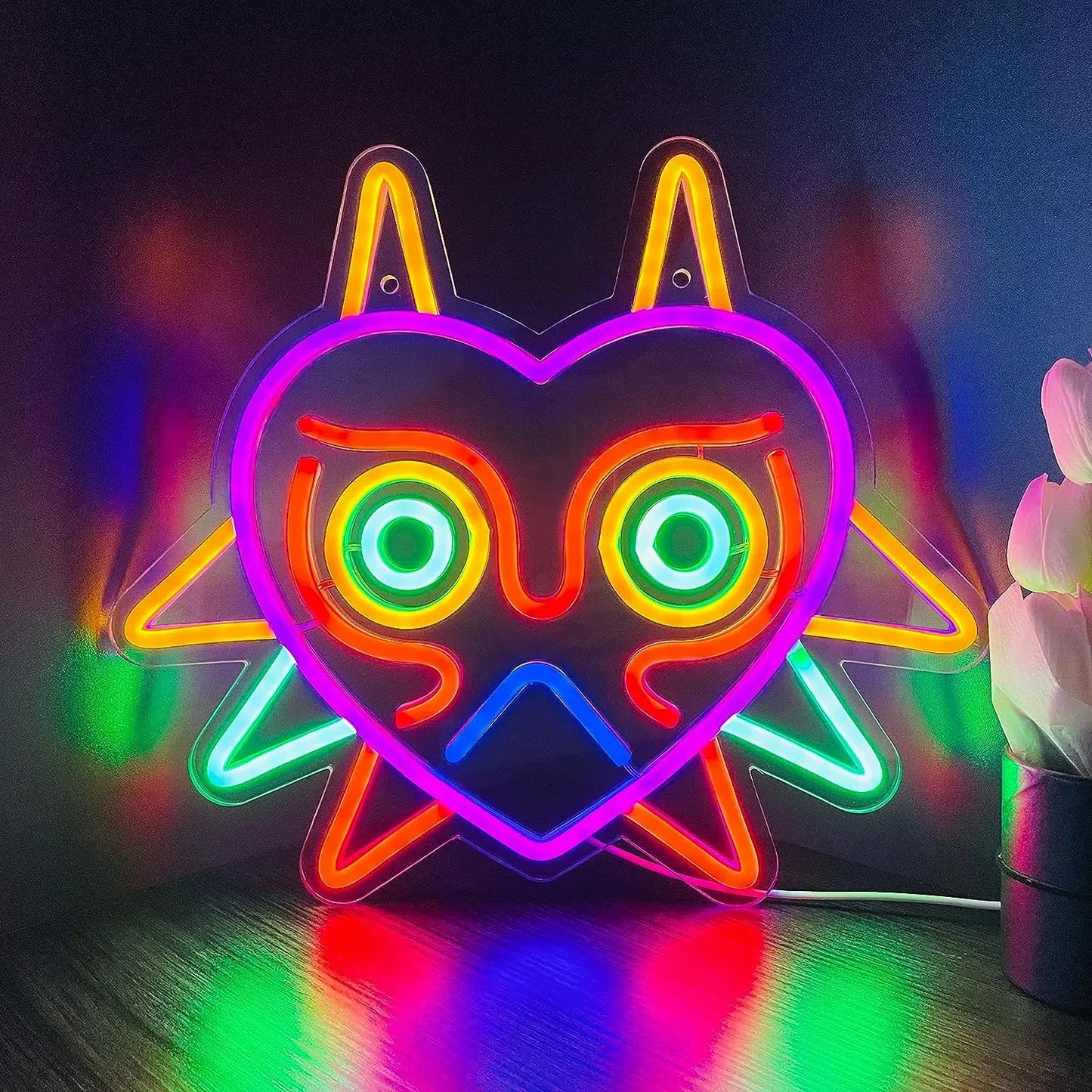 Panneau LED GGK Majora's Mask LoZ Neon Sign pour décoration murale de chambre Cadeau de joueur Zelda Mask Décoration de salle de jeu LED Neon Light pour les fans de Zelda