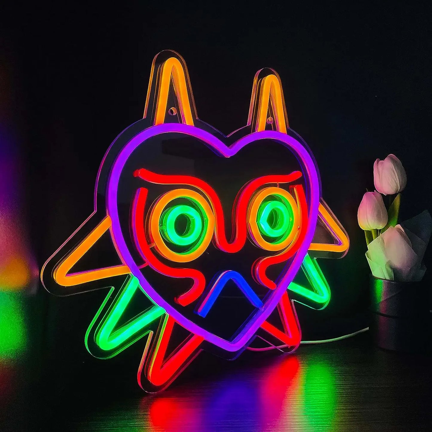 Panneau LED GGK Majora's Mask LoZ Neon Sign pour décoration murale de chambre Cadeau de joueur Zelda Mask Décoration de salle de jeu LED Neon Light pour les fans de Zelda