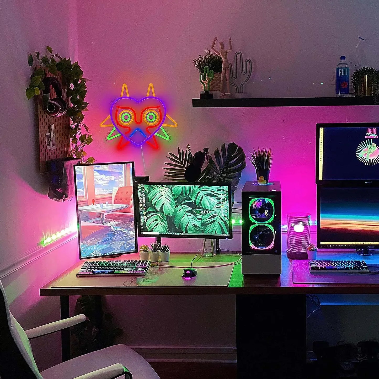 Panneau LED GGK Majora's Mask LoZ Neon Sign pour décoration murale de chambre Cadeau de joueur Zelda Mask Décoration de salle de jeu LED Neon Light pour les fans de Zelda