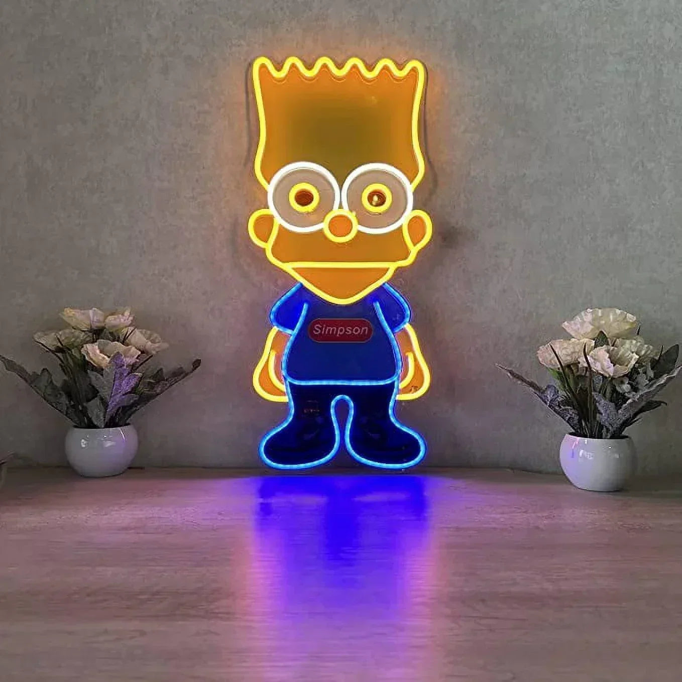 Panneau lumineux LED Simpson Neon 20 x 9 pouces, support en acrylique découpé à bords transparents, avec variateur - Lumineux et haut de gamme conçu pour les jeux et la décoration des chambres d'enfants