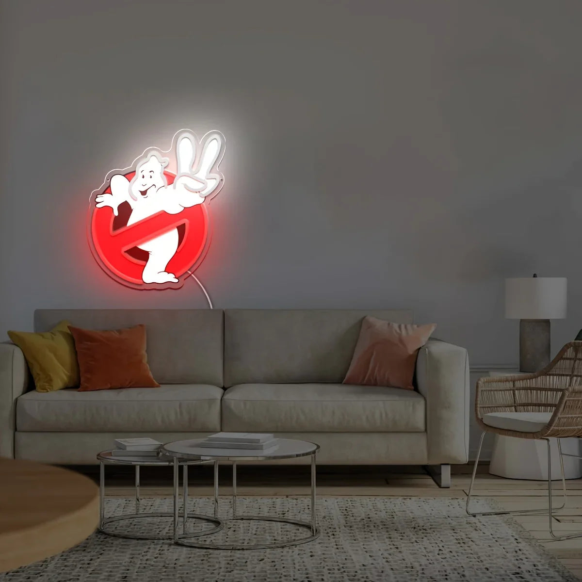 1Pc Ghostbusters Neon, support mural en plastique alimenté par USB avec commande à bouton-poussoir, Art déco polyvalent, adapté aux bars à domicile, aux caves pour hommes, aux magasins et aux restaurants