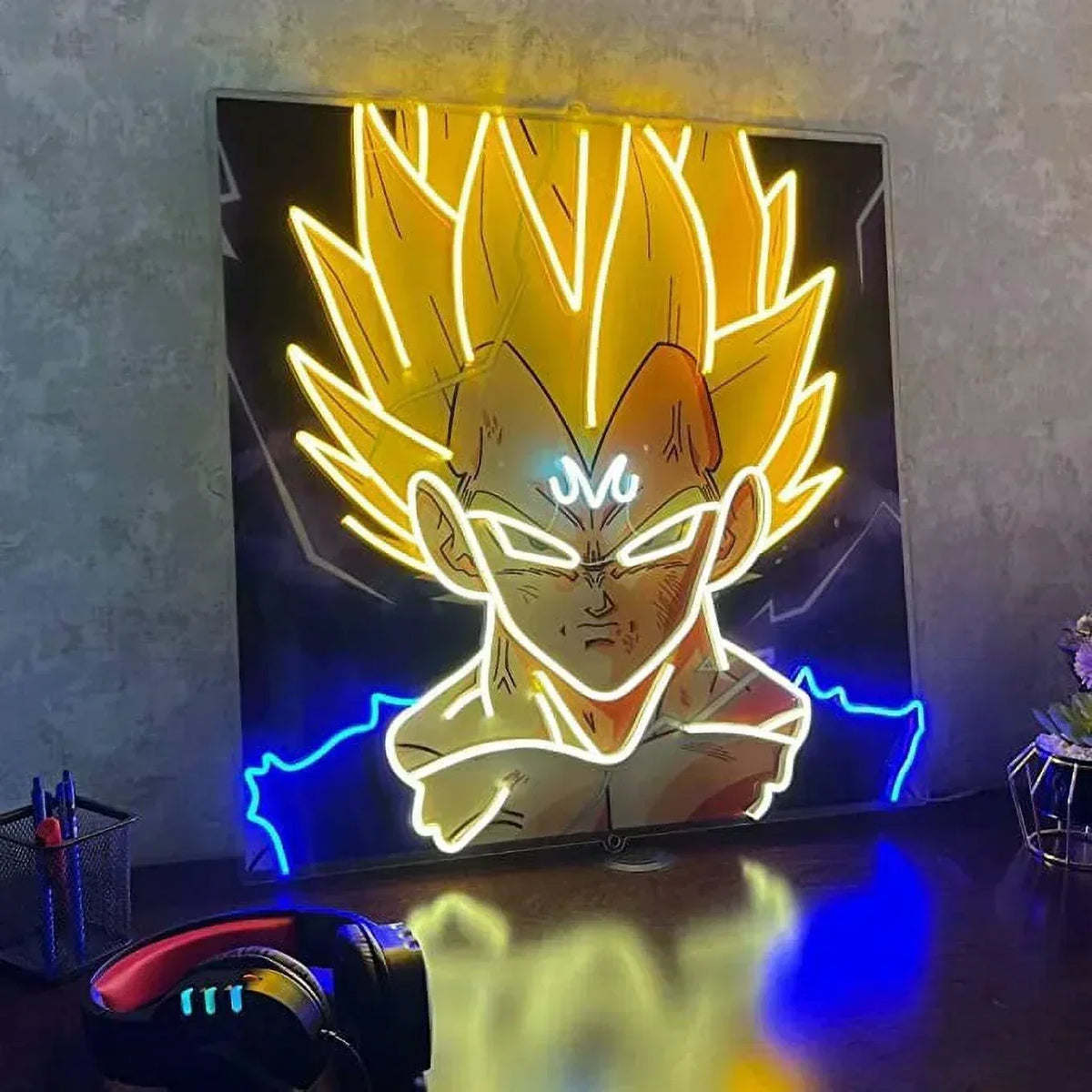 Enseigne néon Anime Songoku, panneau LED imprimé UV 20x20 pouces, décor de jeu pour garçons et enfants avec variateur et adaptateur d'alimentation