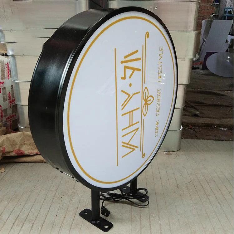 Enseigne lumineuse ronde extérieure double face personnalisée - Parfait pour toute entreprise