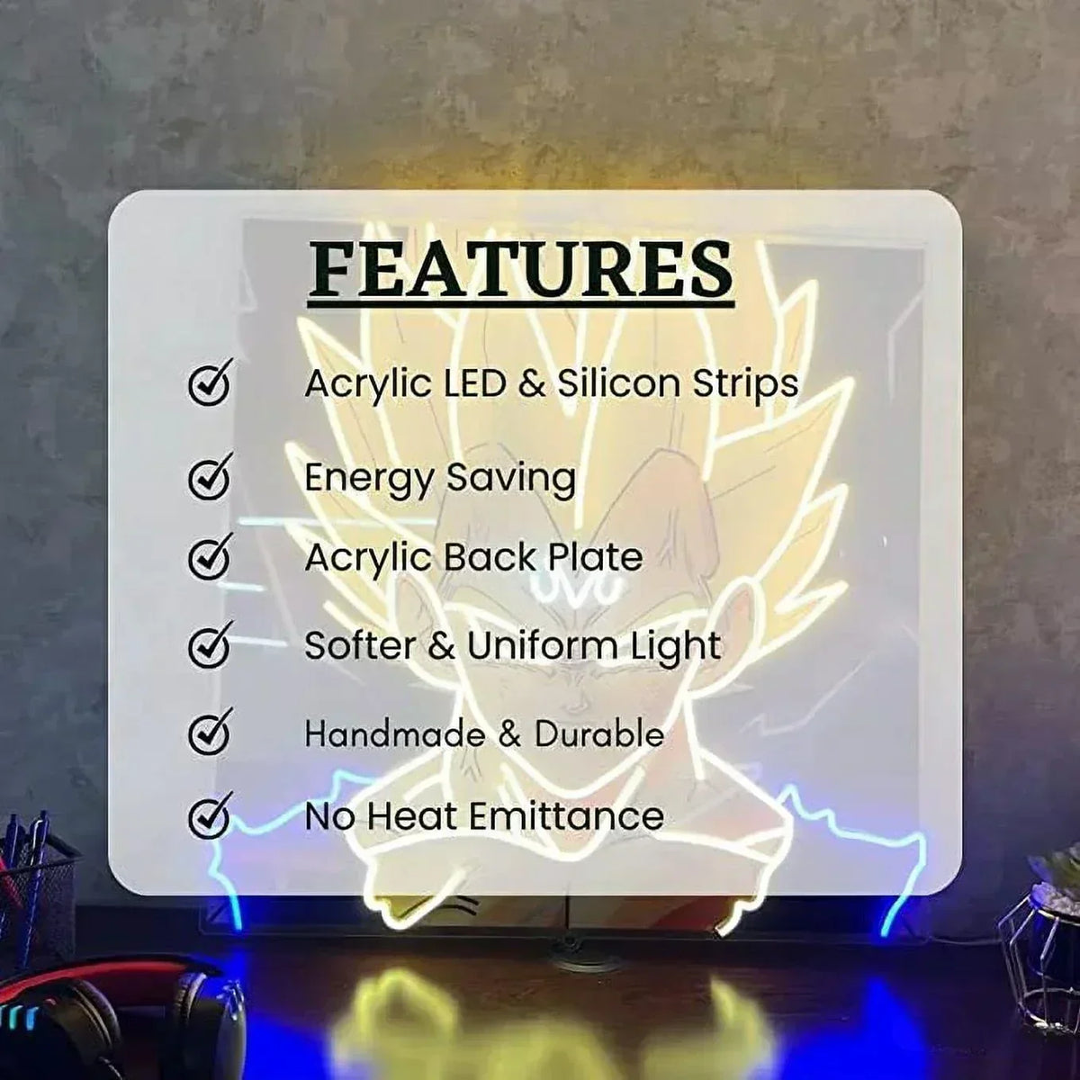 Enseigne néon Anime Songoku, panneau LED imprimé UV 20x20 pouces, décor de jeu pour garçons et enfants avec variateur et adaptateur d'alimentation