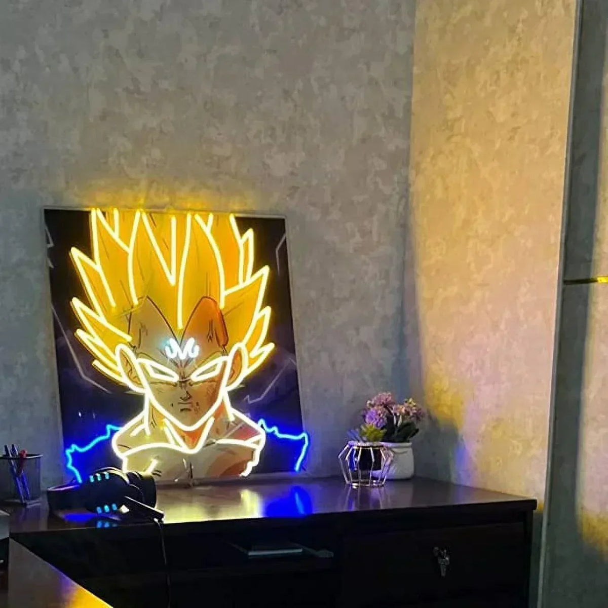 Enseigne néon Anime Songoku, panneau LED imprimé UV 20x20 pouces, décor de jeu pour garçons et enfants avec variateur et adaptateur d'alimentation