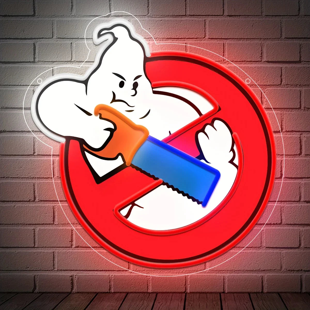 1 pièce d'art mural néon lumineux - conception d'homme scie avec logo Suicide Squad, impression UV, décoration de bar à la maison, art de chambre, idéal pour les fans de bandes dessinées et cadeaux d'anniversaire, décoration murale néon