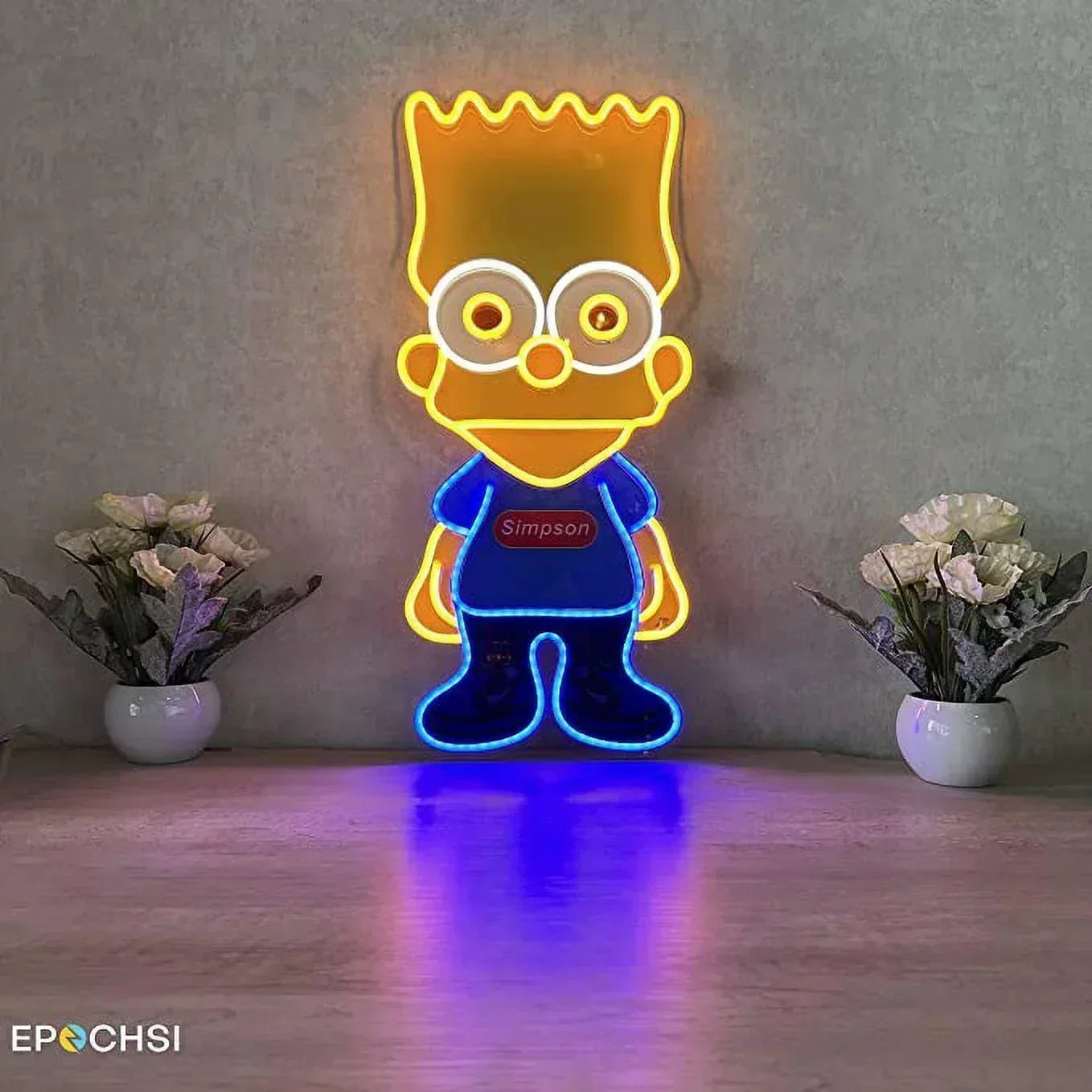 Panneau lumineux LED Simpson Neon 20 x 9 pouces, support en acrylique découpé à bords transparents, avec variateur - Lumineux et haut de gamme conçu pour les jeux et la décoration des chambres d'enfants