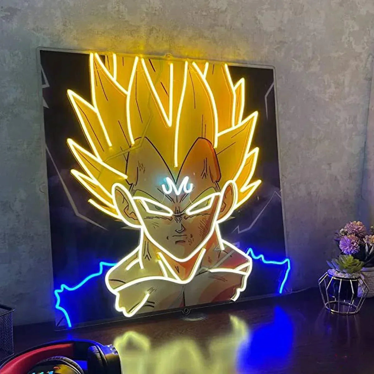 Enseigne néon Anime Songoku, panneau LED imprimé UV 20x20 pouces, décor de jeu pour garçons et enfants avec variateur et adaptateur d'alimentation