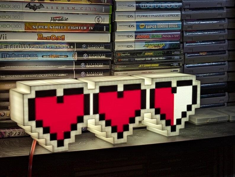 Panneau lumineux LED Zelda Hearts - À suspendre avec variateur d'intensité