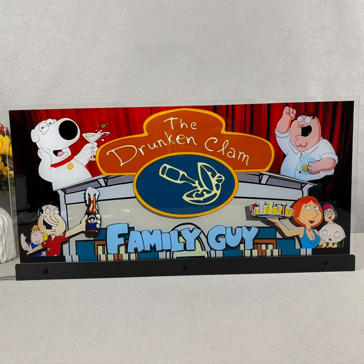 The Drunken Clam 3D Acrylic LED Topper, Family Guy Pinball Topper For  Pinball Mahine, Pinball Topper