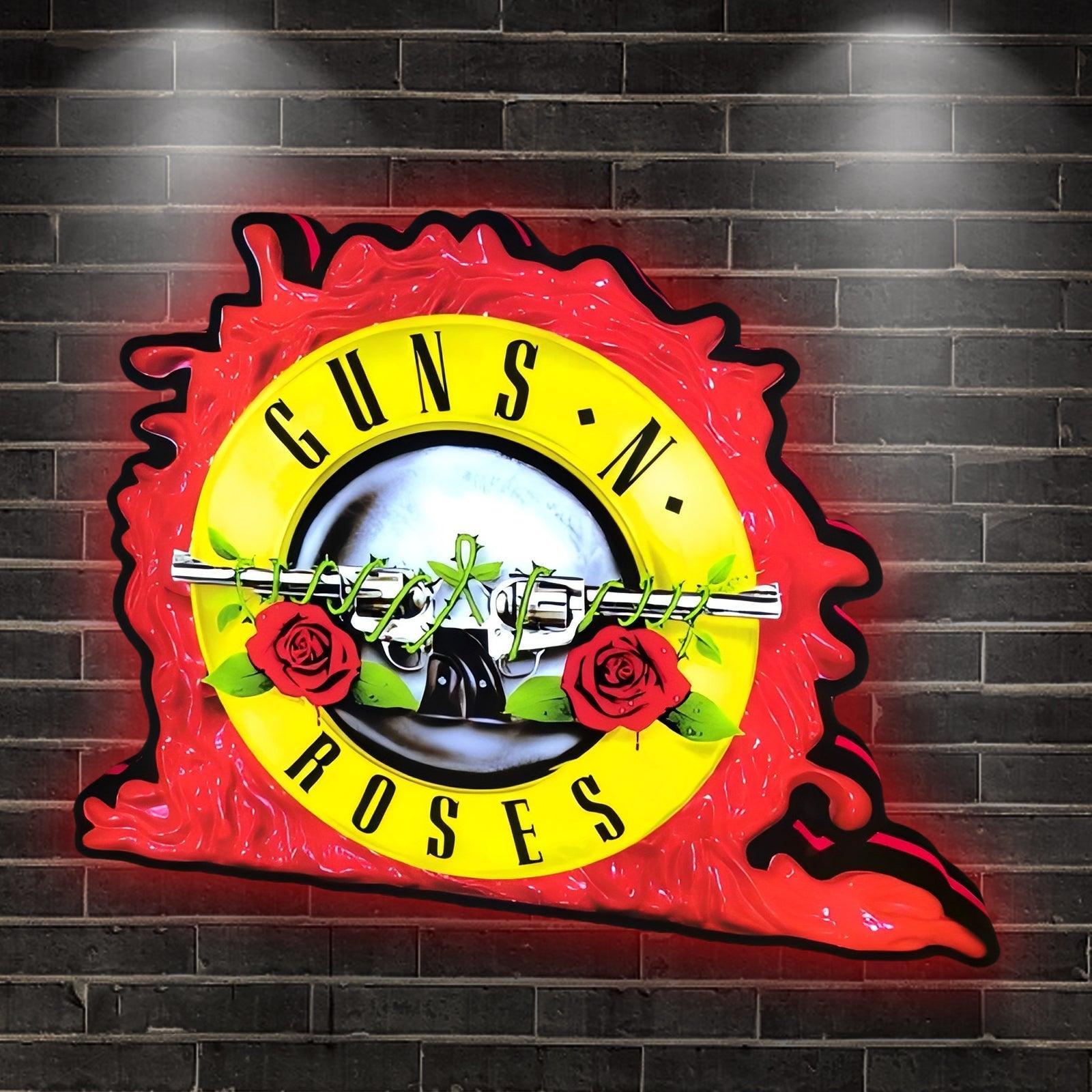Individuell gestaltetes Guns N' Roses-Logo von Jersey Jack Pinball – 3D-Leuchtkasten-Nachtlichtschild