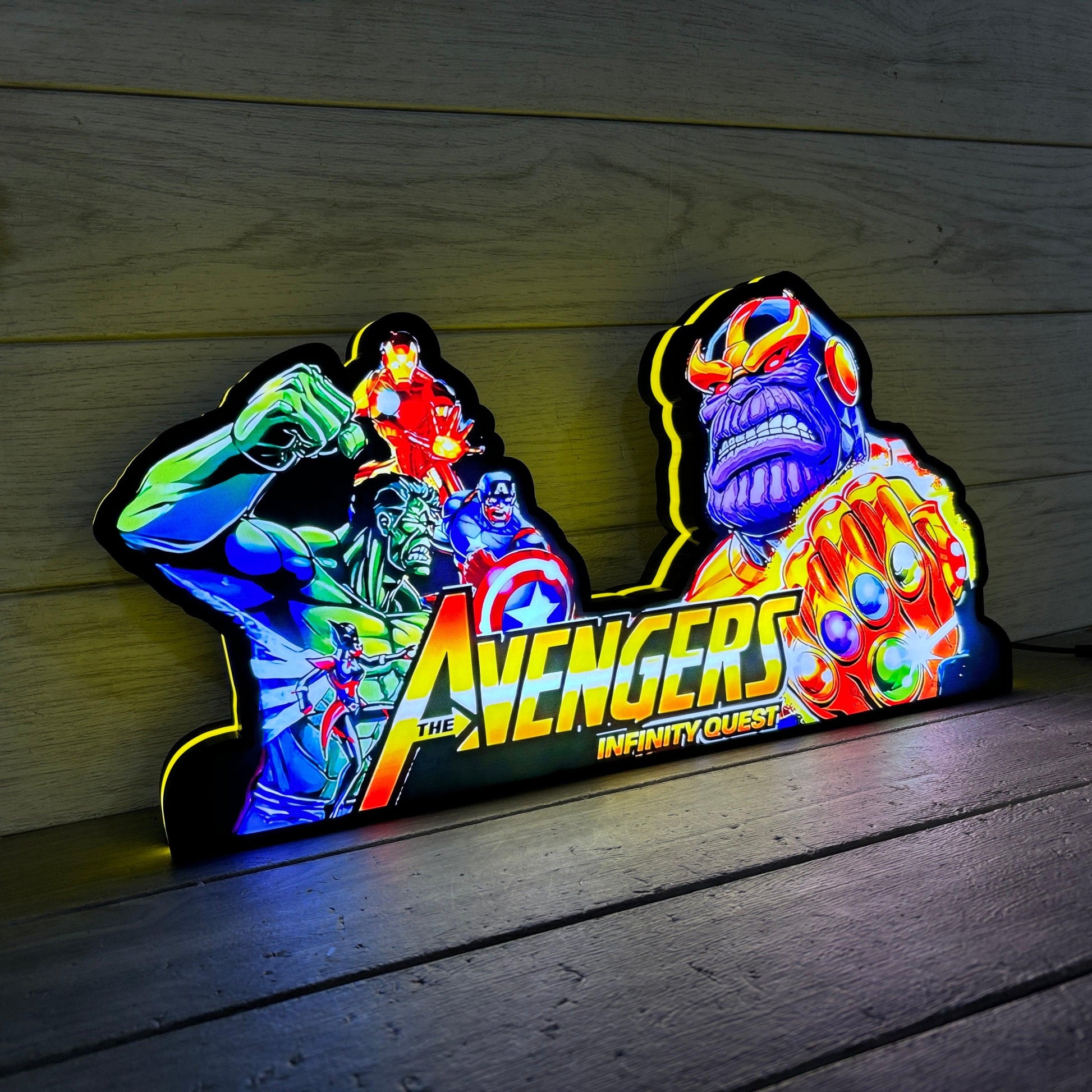 Superhelden-Flipperautomaten-Aufsatz, 3D-gedruckter Leuchtkasten, Zubehör für Arcade-Flipperautomaten, LED-Leuchtkasten für Avengers Infinity Quest-Fans