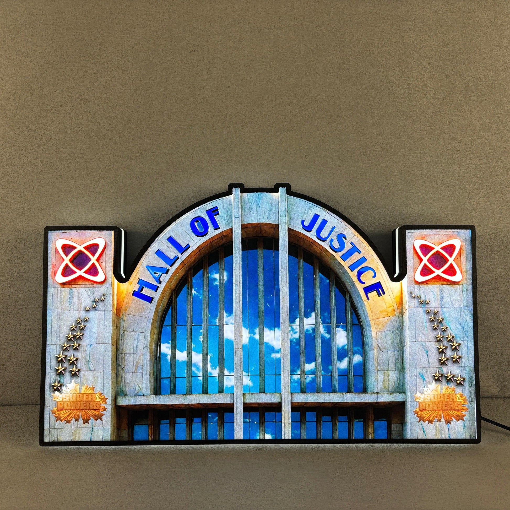 Hall of Justice in “Justice League” 3D Printed LED Lightbox for Gaming Room Decor, Classic Arcade Gaming Lightbox