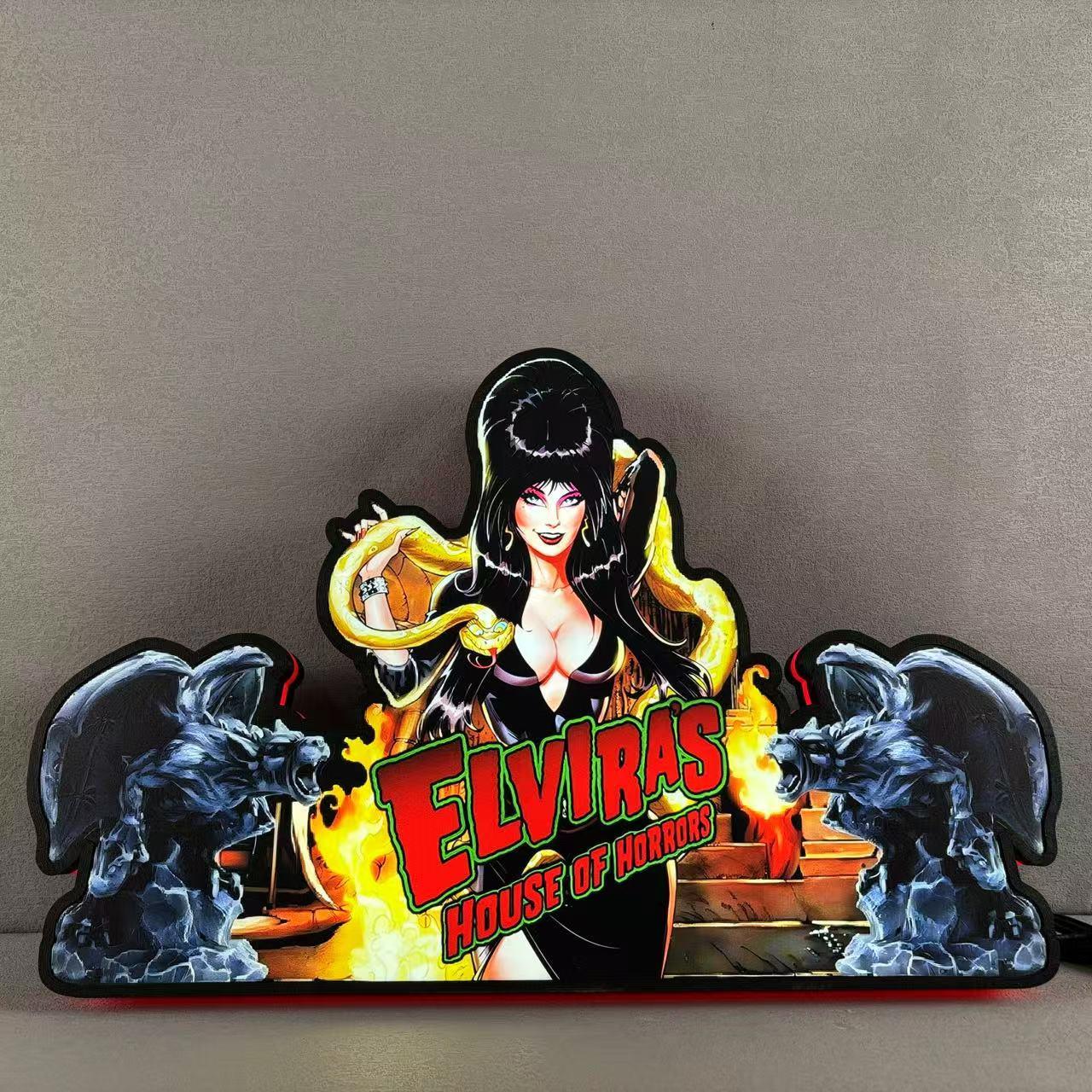 Elviras Haus des Schreckens – Flipper-Aufsatz, 3D-gedruckter LED-Leuchtkasten, Flipper-Arcade-Dekoration, Geister-Halloween-Dekoration