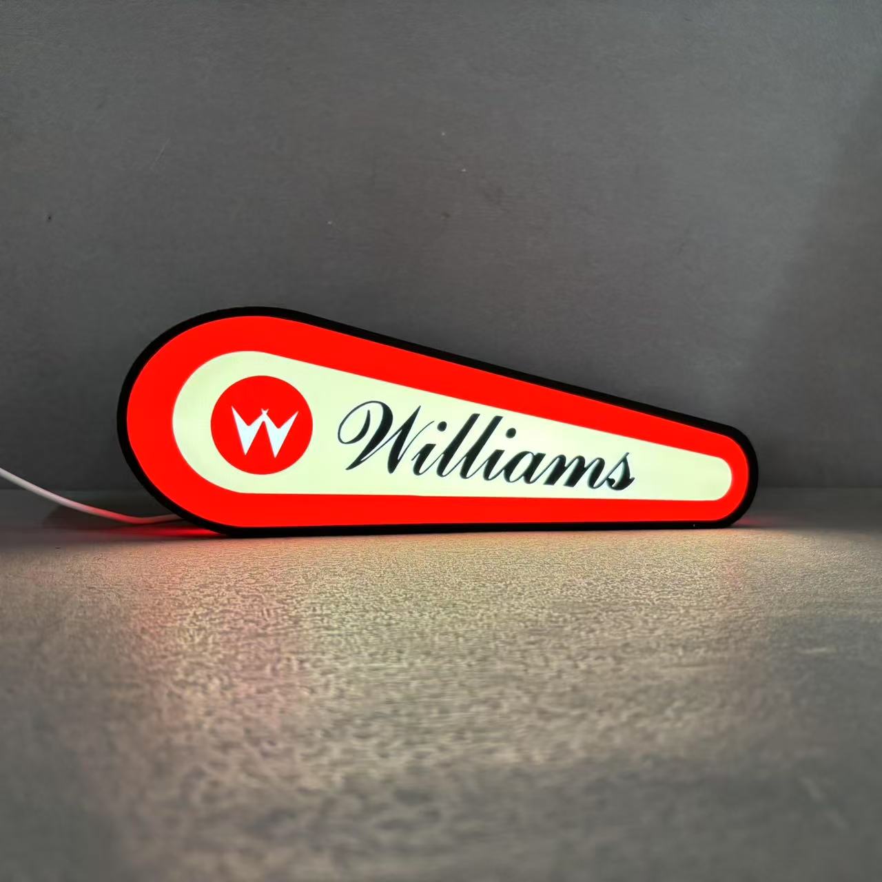 Williams Logo Led lightbox for Williams Pinball Machine, 3D Printed Lightbox USB Powered & Full Dimmable