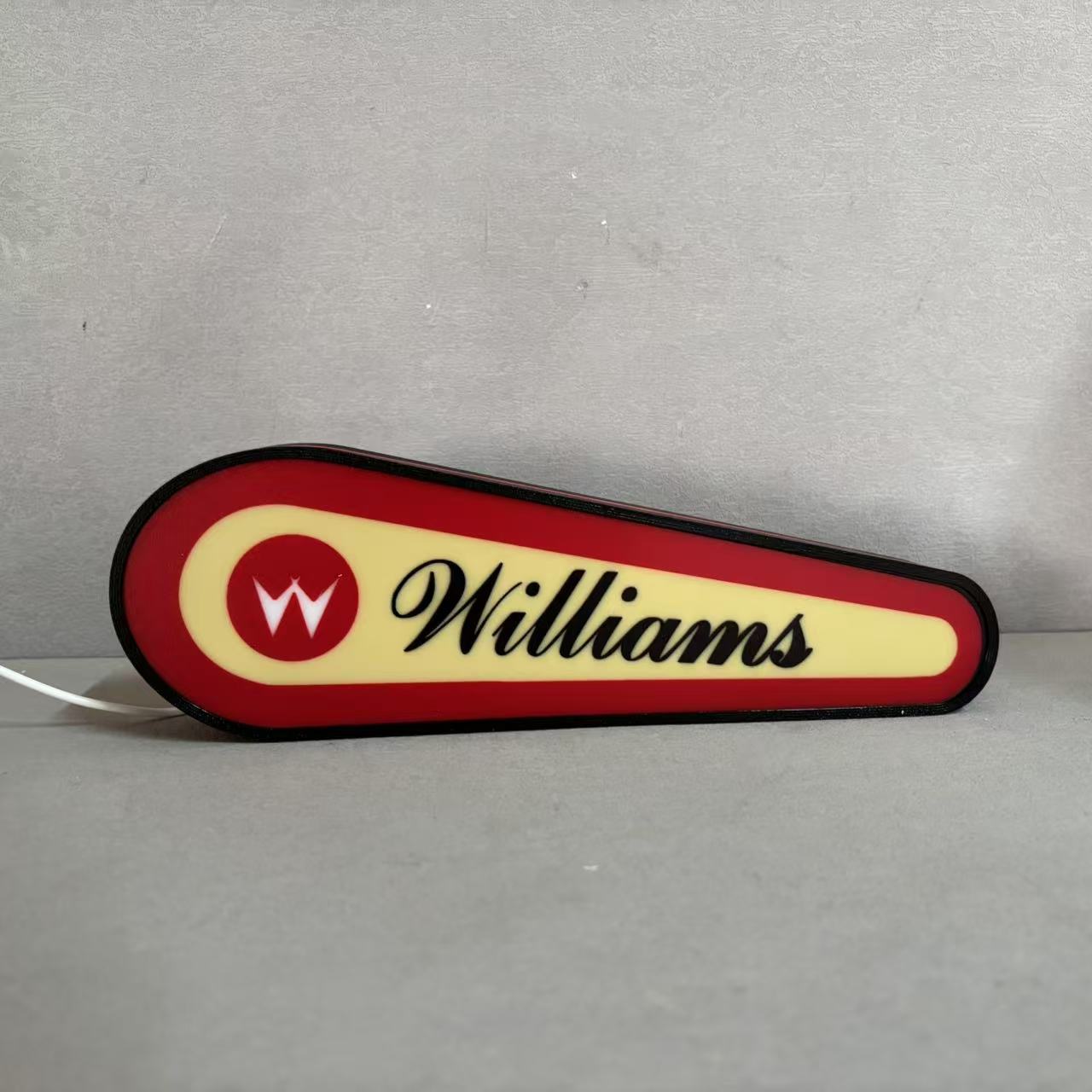 Williams Logo Led lightbox for Williams Pinball Machine, 3D Printed Lightbox USB Powered & Full Dimmable