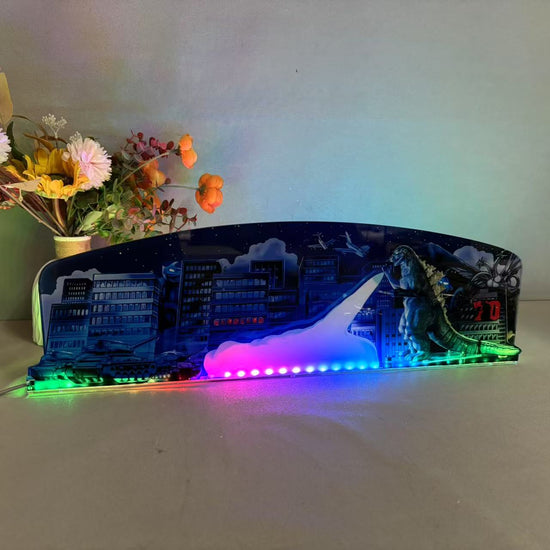 Godzilla 70th Anniversary Pinball Acrylic LED Topper, for Pinball Machine, Pinball Topper