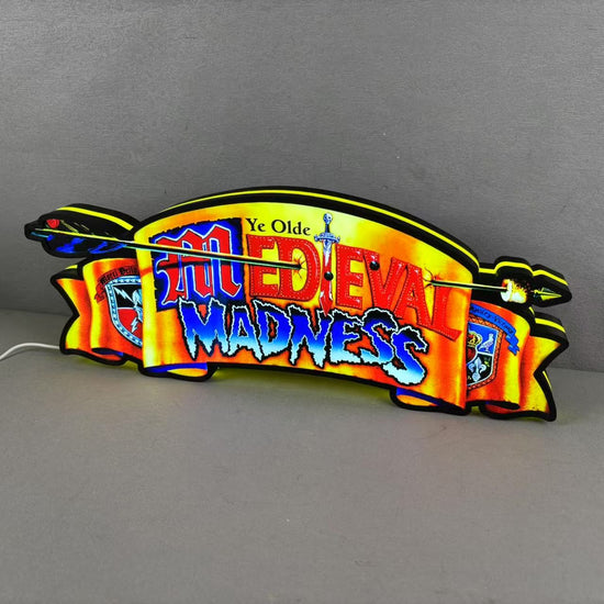 Caisson lumineux LED avec logo Medieval Madness pour flipper, imprimé en 3D, alimenté par USB et entièrement réglable