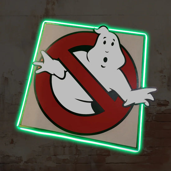 Ghostbusters Neon Sign, UV Printed LED Sign 20 x 20 inches, Gaming Decor for Boys,Kids With Dimmer Switch and Power Adapter