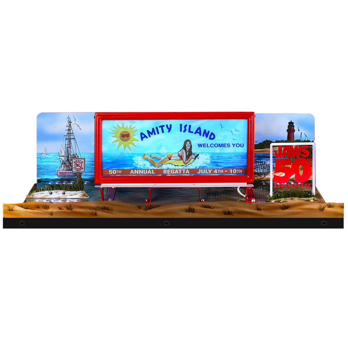 JAWS 50th Anniversary Topper 3D Acrylic LED Topper, For  Pinball Mahine, Pinball Topper