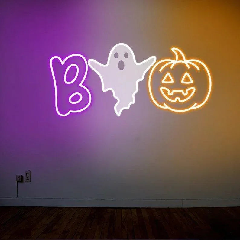 Boo Bat Pumpkin Neon Sign, Halloween LED Neon Sign, Ghost Neon Sign, Boo Neon Sign, Halloween
