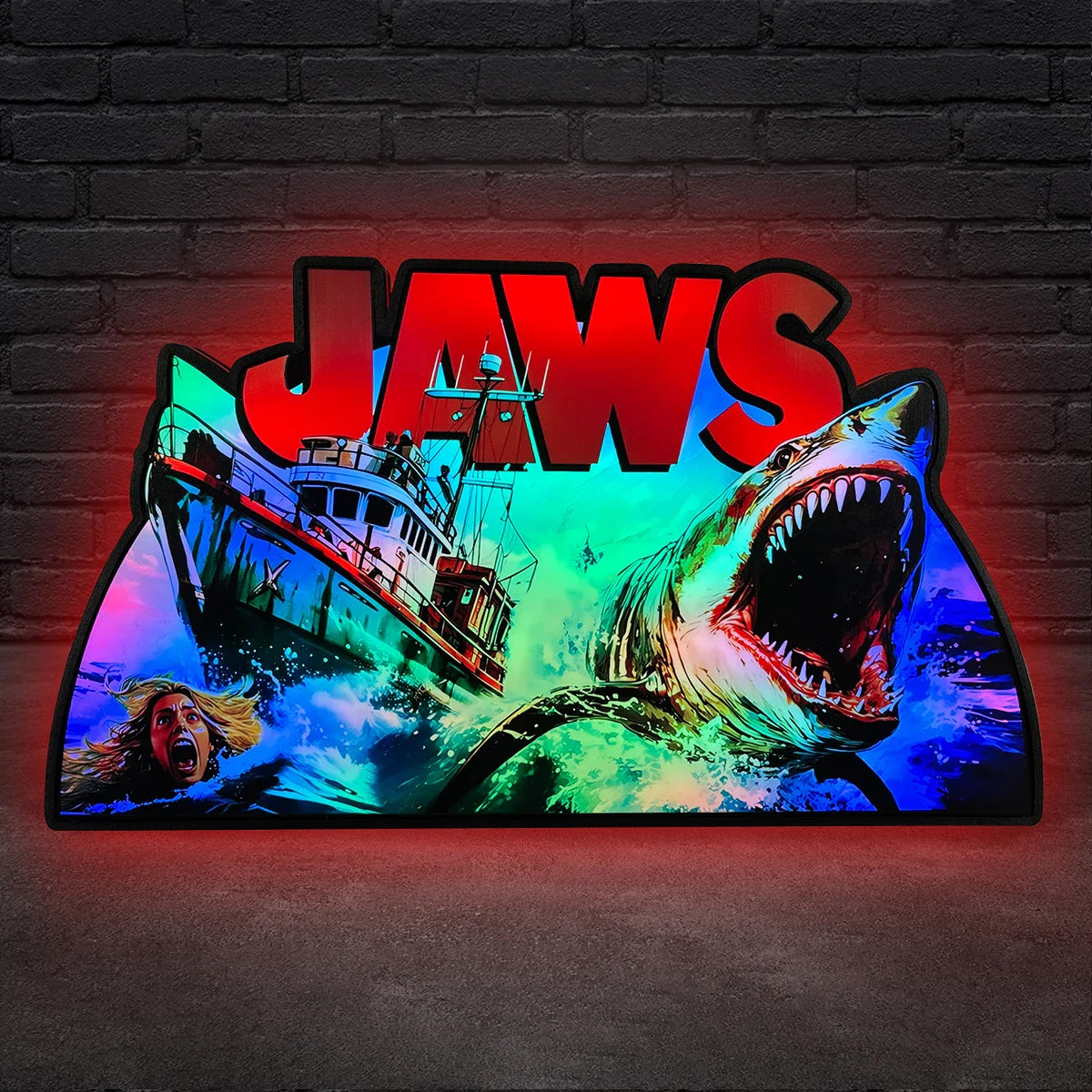Jaws Pinball Topper, Designed for Stern Jaws Pinball 3D printed lightbox housing with RED Halo effects, LED, Dimmable, and USB powered