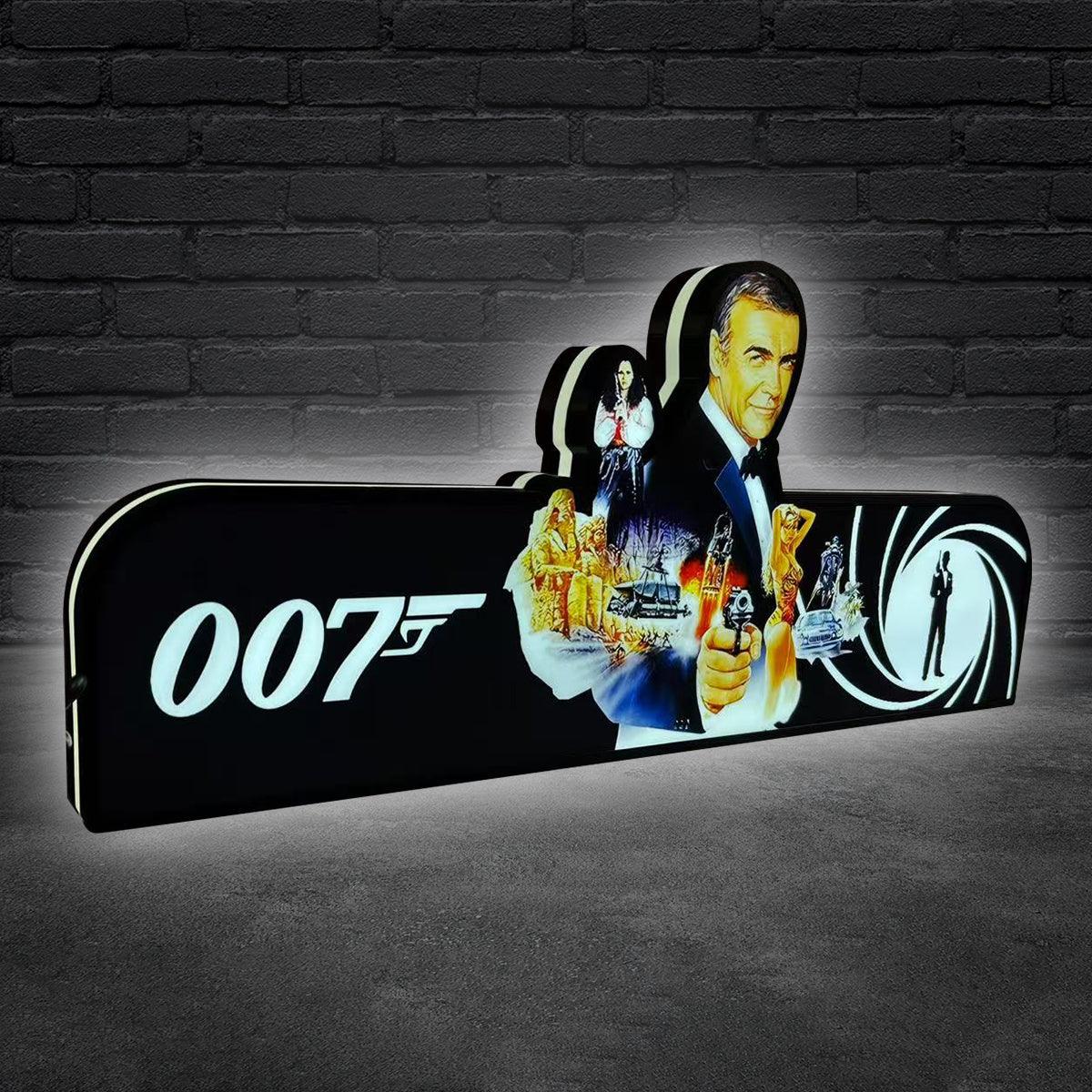 007 James Bond Flipper-Aufsatz-Leuchtkasten mit LED-Beleuchtung, Flipper-Arcade-Dekoration, perfekt für Spielzimmer oder Flipperautomaten, USB-betrieben, stufenlos dimmbar