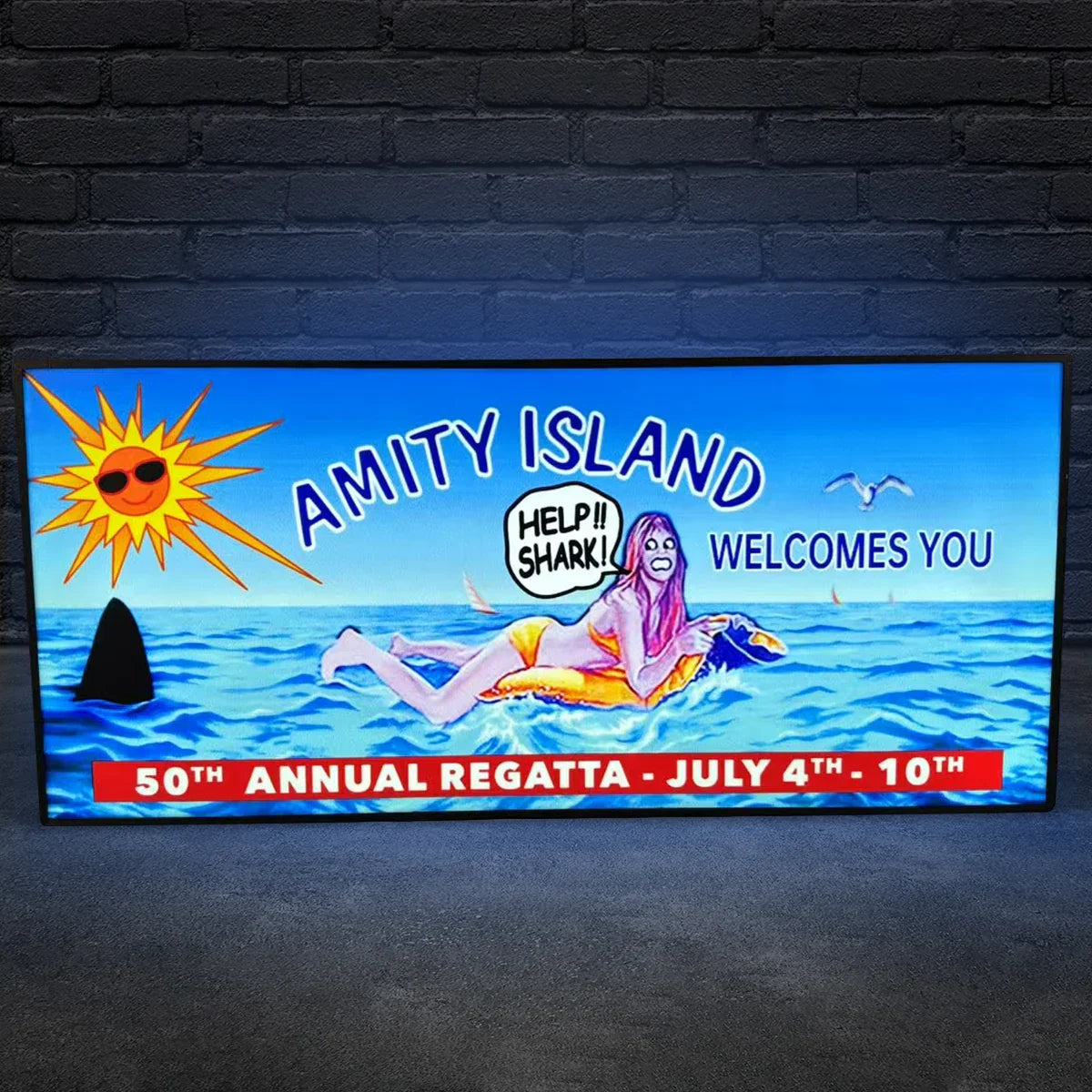 Jaws Amity Island Pinball Topper, Designed for Stern Jaws Pinball 3D printed lightbox housing with RED Halo effects, LED, Dimmable, and USB powered