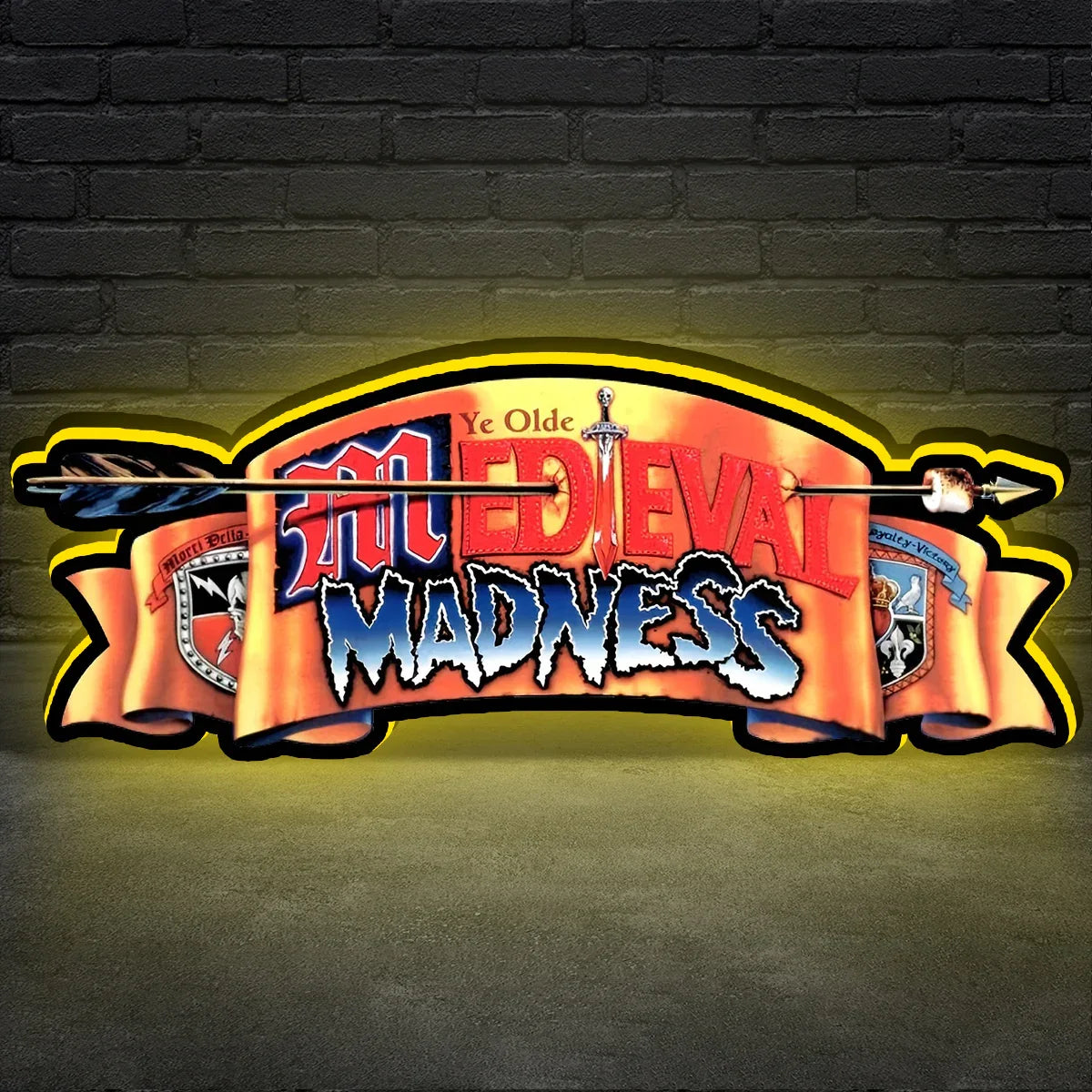 Caisson lumineux LED avec logo Medieval Madness pour flipper, imprimé en 3D, alimenté par USB et entièrement réglable