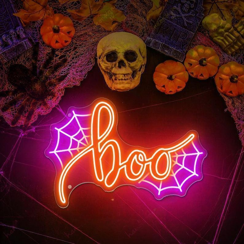 Boo Spider web Neon Sign, Halloween Neon Sign Happy Halloween Halloween Pumpkin Neon Sign Halloween Decor Sign Gifts For Kids