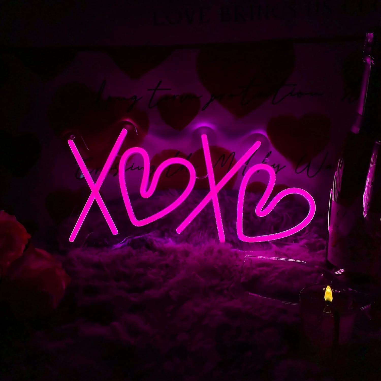 Enseigne néon LED XOXO Saint-Valentin en forme de cœur, alimentée par USB, pour décoration murale 