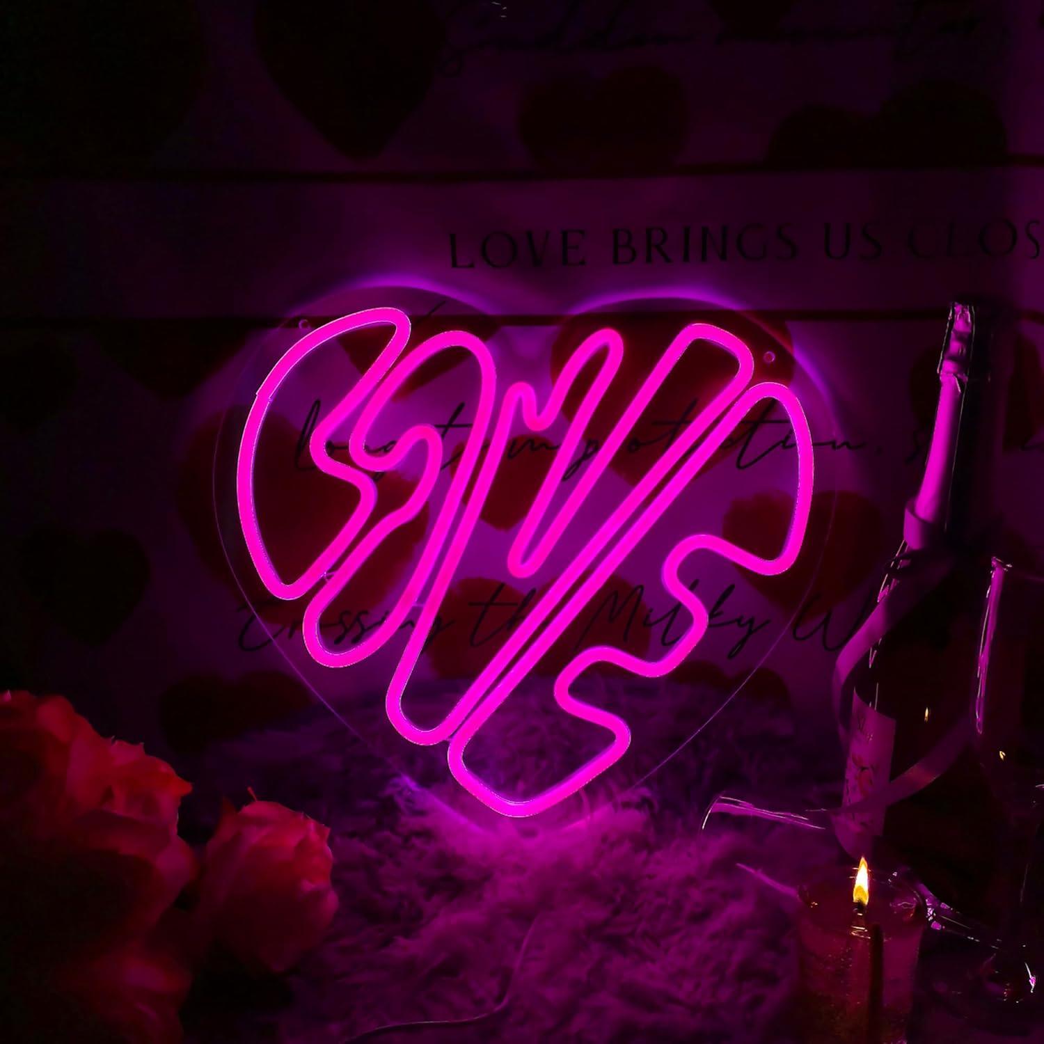 XOXO Valentines Day Neon Sign Heart USB Powered LED Neon Light for Room Wall Decor