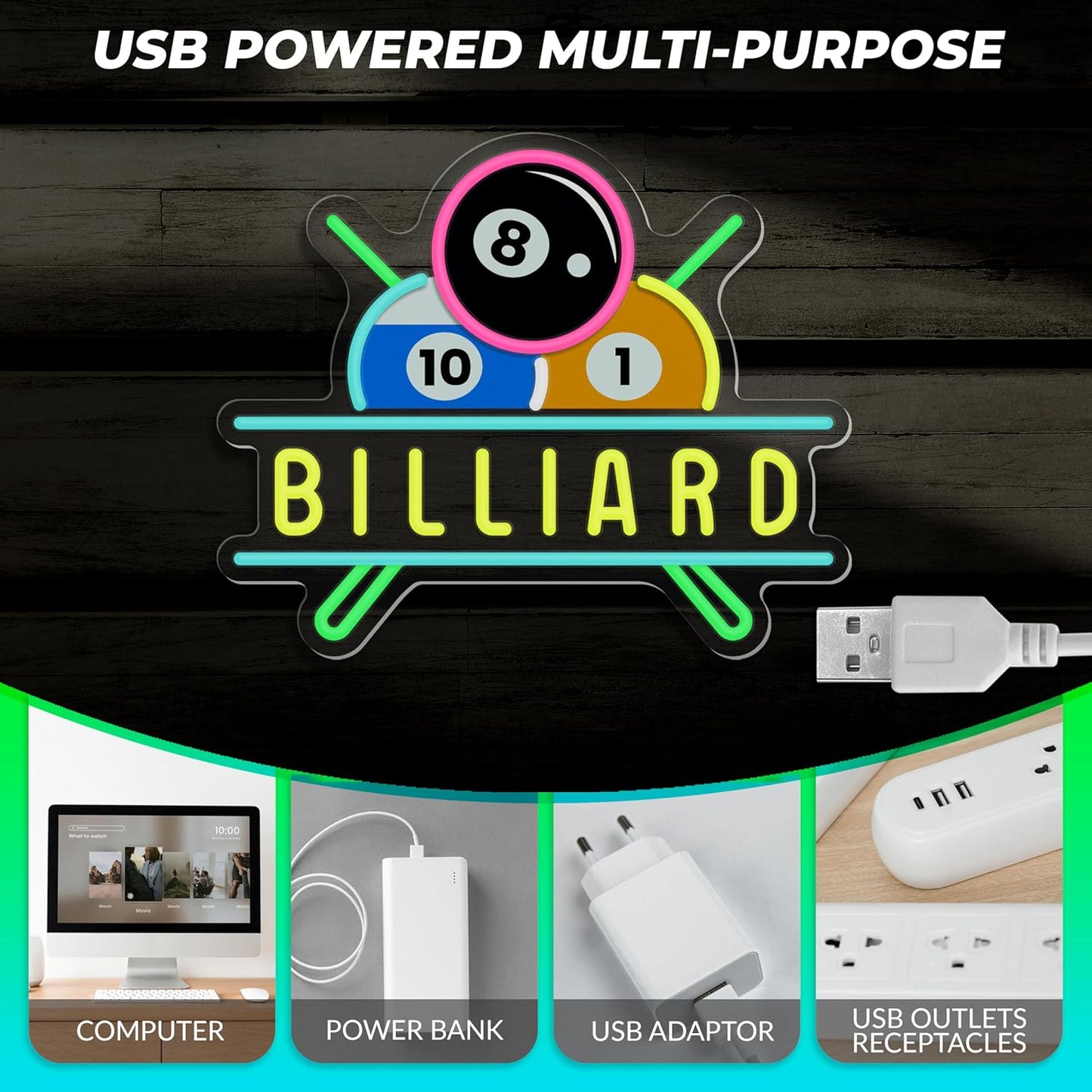 Billiards Neon Sign for Wall Decor Dimmable Billiards Neon Lights for Game Room Party Pub Bar Billiard Club Bedroom Man Cave Decor Billiards Lovers Gift