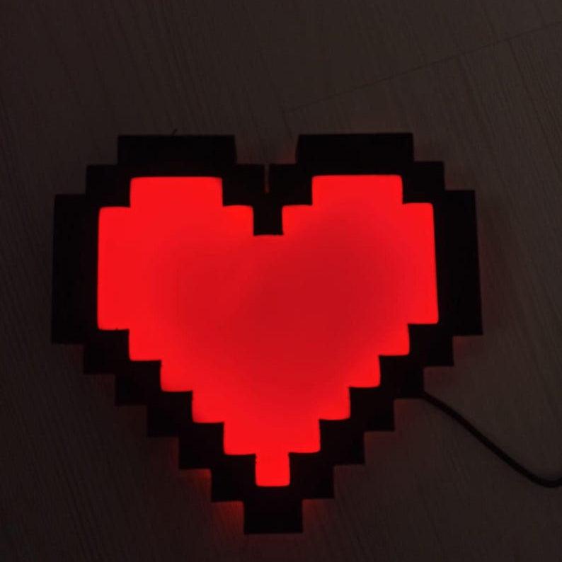 Pixel Heart Lamp Remote-Controlled RGB Illuminated Pixel Heart Shape - Color-Changing Decorative Light Game Room Night Lamp Light Box