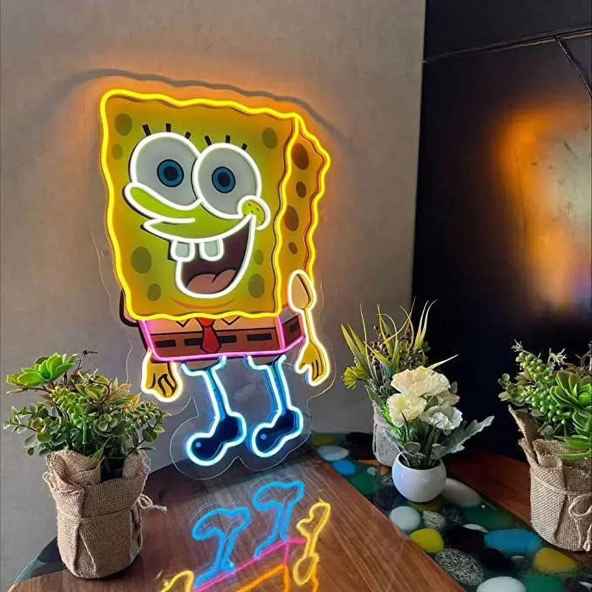 Spongebob Window Led Sign Spongebob Neon Sign UV Printed, 19 x 26 inches Yellow Neon for Kids ...