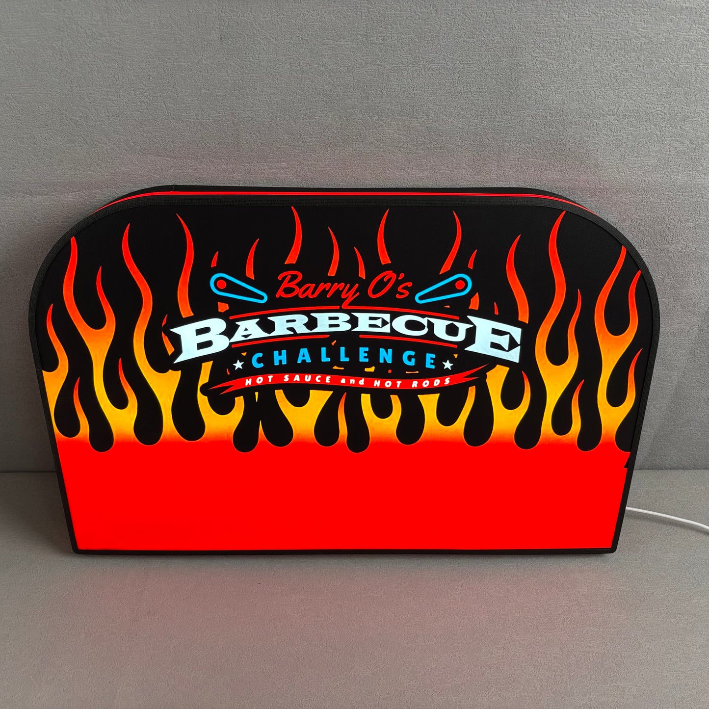 Barry O’s BBQ Challenge Pinball Logo Led lightbox for American Pinball Machine, 3D Printed Lightbox USB Powered & Full Dimmable