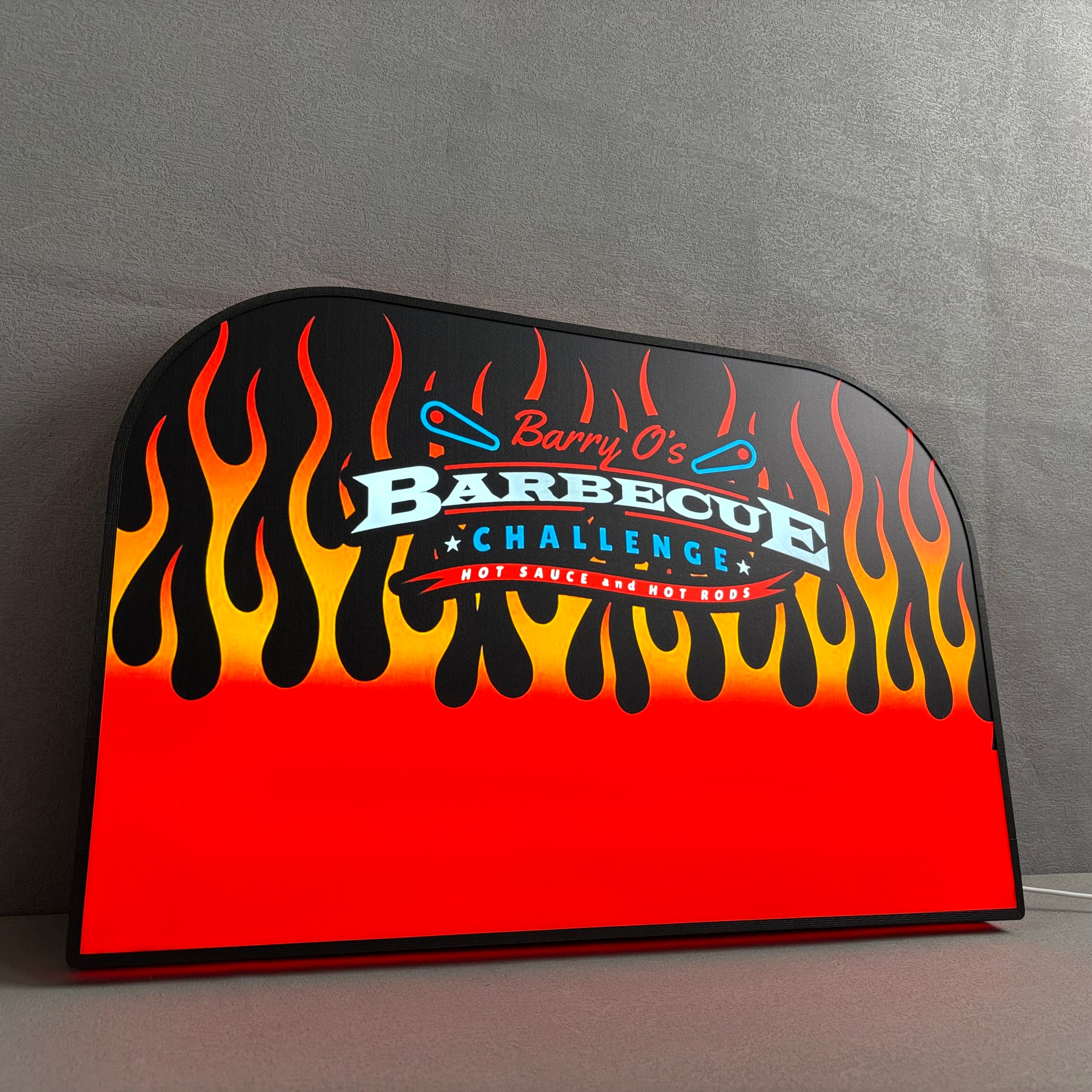 Barry O’s BBQ Challenge Pinball Logo Led lightbox for American Pinball Machine, 3D Printed Lightbox USB Powered & Full Dimmable