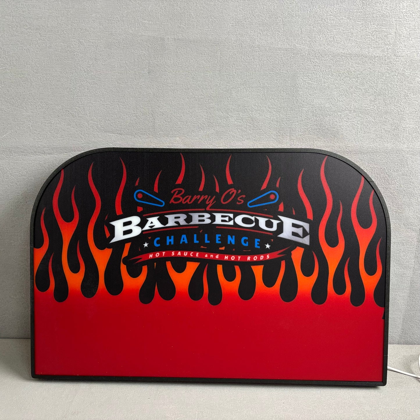 Barry O’s BBQ Challenge Pinball Logo Led lightbox for American Pinball Machine, 3D Printed Lightbox USB Powered & Full Dimmable